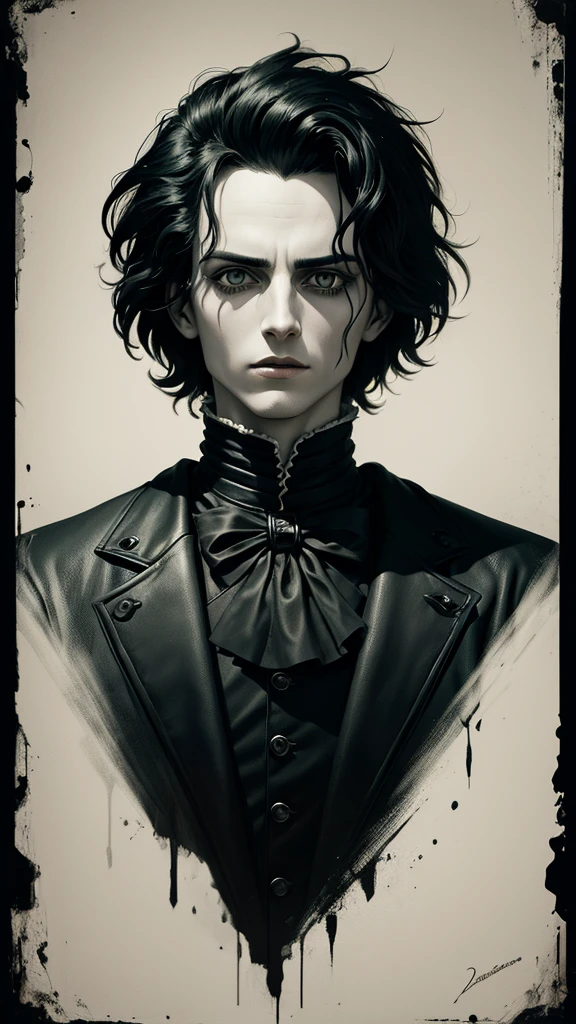 portrait of edward scissorhands , in the style of darkess vintage-style