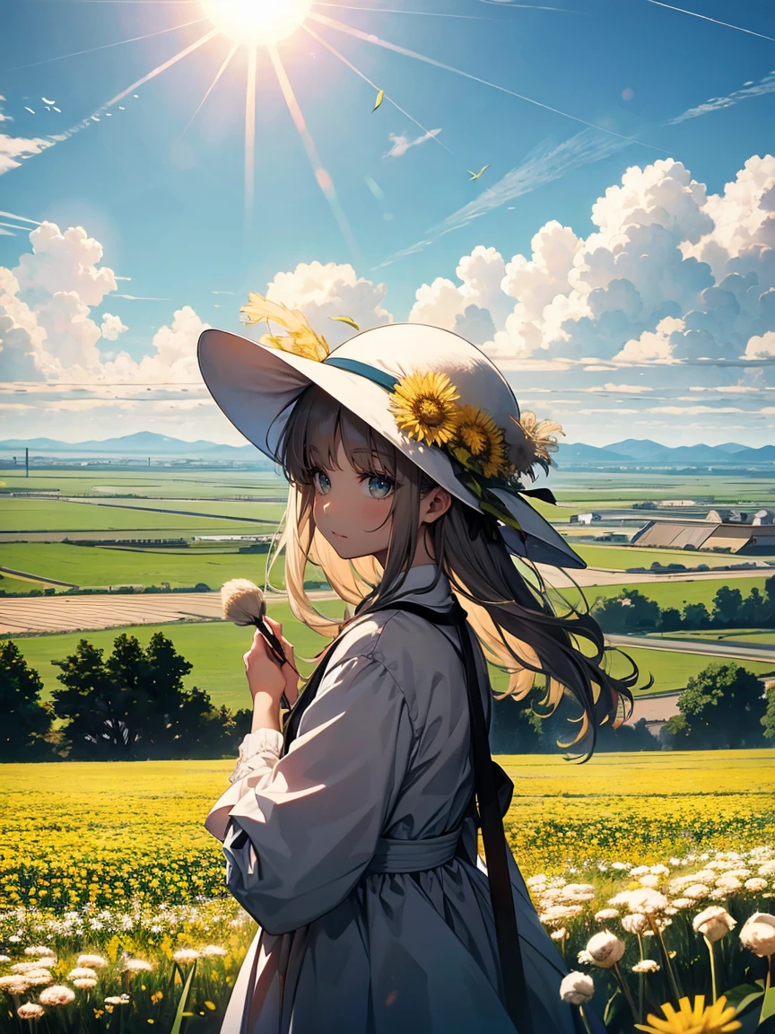 A lot of dandelions、The cotton hat is flying、sun、
