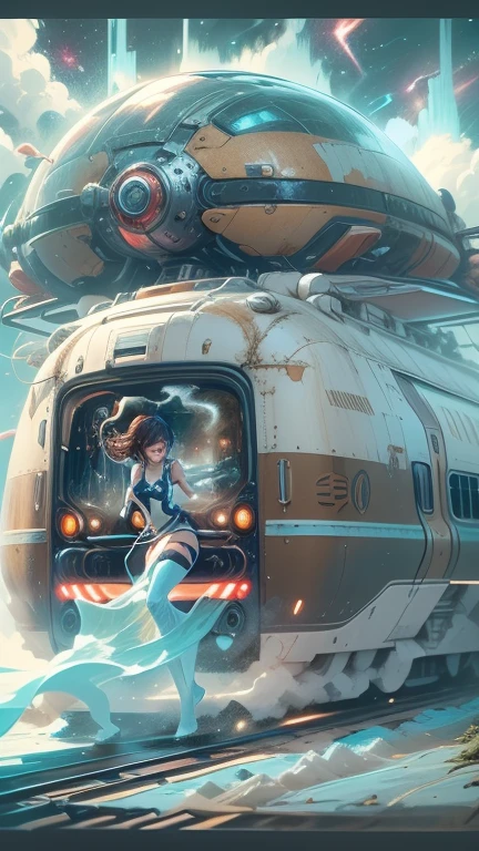 Fantasy,8k,Very detailed, masterpiece,High resolution,Highest quality,Increase the resolution,Cinema Lighting,Different space,4D World,Night on the Galaxy Express,cyber-,Light blue body,Train-shaped spaceship,Steam locomotive type spaceship,Controlled by a nuclear fusion reactor,30-car train、Running in space,Many Stars,Many galaxies,milky way,Cruising at the speed of light,Seeing the Earth in the distance,Super Express,You can see the Andromeda galaxy,Wide viewing angles,vision,Floating in the air,In the dazzling light,Very colorful,All vehicles are visible,Cars lined up in an S-shape,Rail of light,Colorful Cloud Nebula,The whole universe shines blue,,(alone, ),(Thin woman:1.2),(Beady Eyes),(Hollow Eyes),(Light brown hair),(Slender body),(Show off your ribs),(experience an orgasm),(Preteen),(Small breasts),(Flat Chest),(Ahegao),(Ecstasy),(sexual excitement),(BDSM),(A white one-piece dress that lets your skin show),(Harness),(constrained),(Hands tied),(Tied up and unable to move),(masochism),(eroticism),(Both armpits are visible),(Hands behind head),(Sexually assaulted),(Paper Panties),(Paper Bra),There is a white liquid in a container at your feet.,Bathe your face with milk,Bathe your breasts with milk,Bathing your feet in milk,Sweating profusely,Bleeding from the stock,Young body,low length,Drooling,