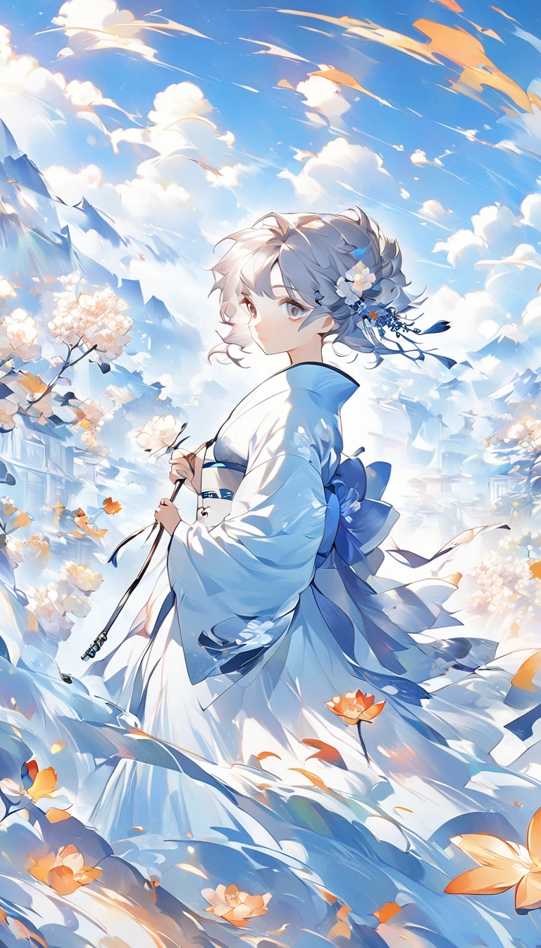 Anime girl dressed in a kimono with flowers in her hair., Guweiz, beautiful anime artwork, obra de arte al estilo de Guweiz, clean and detailed anime art, anime art wallpaper 4k, anime art wallpaper 4k, anime art wallpaper 8k, De Arknights, beautiful anime art, Guweiz