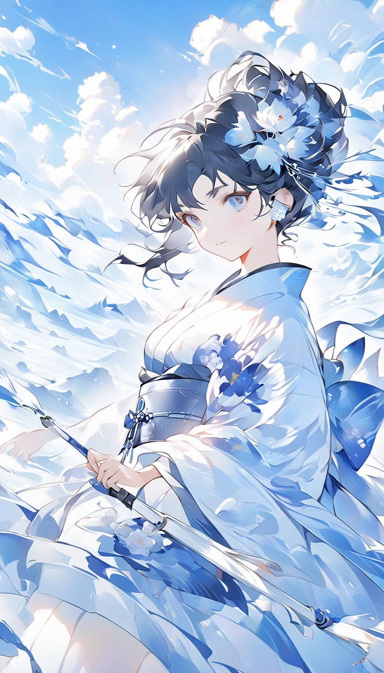 Anime girl dressed in a kimono with flowers in her hair., Guweiz, beautiful anime artwork, obra de arte al estilo de Guweiz, clean and detailed anime art, anime art wallpaper 4k, anime art wallpaper 4k, anime art wallpaper 8k, De Arknights, beautiful anime art, Guweiz