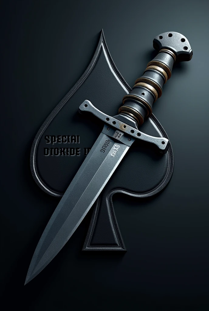A Fairbairn Sykes model dagger with an ace of spades in the background in the dark night with the words special operations written on it