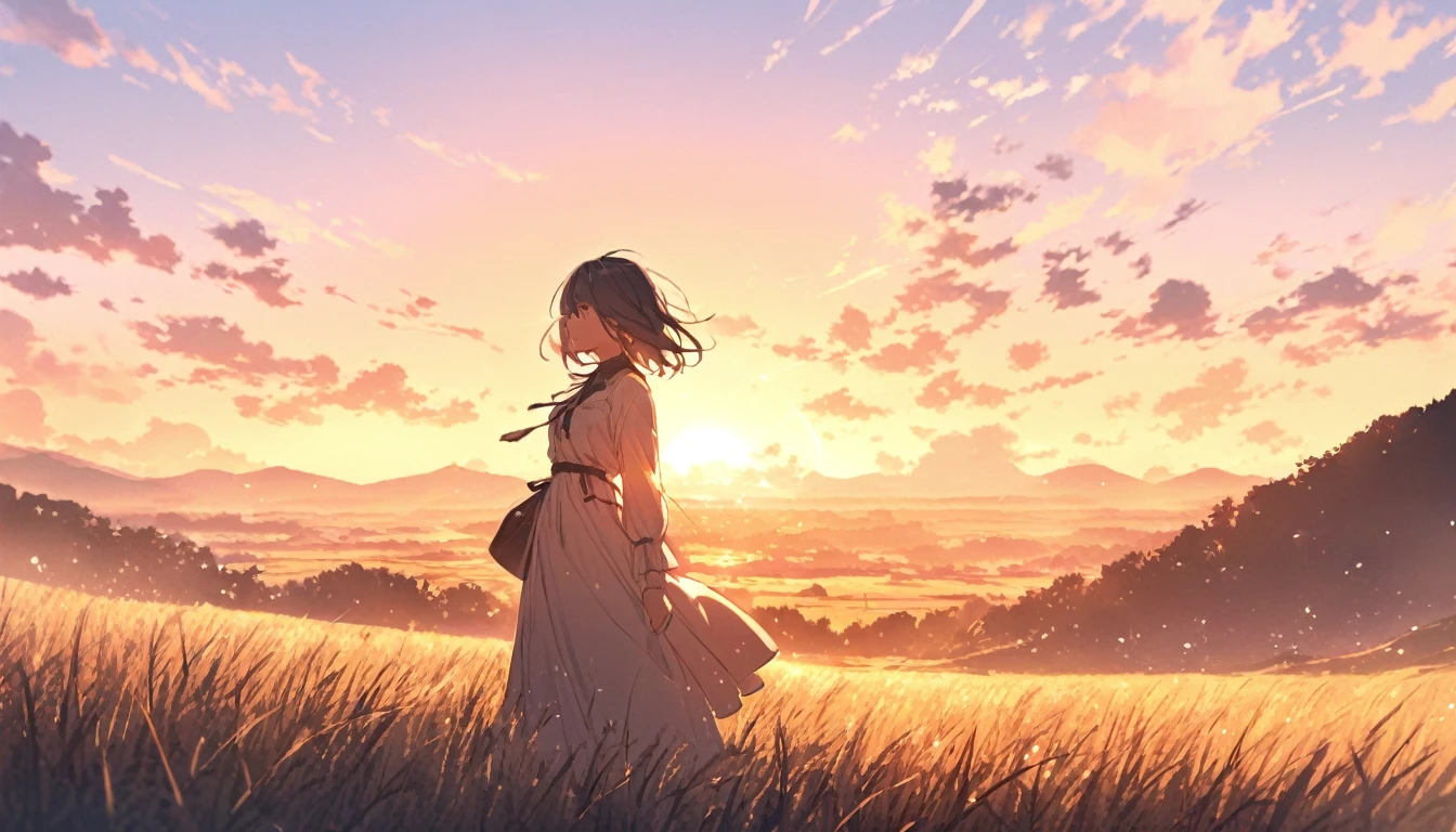 , 1 person, Bright atmosphere, Stylish Background, Morning steppe