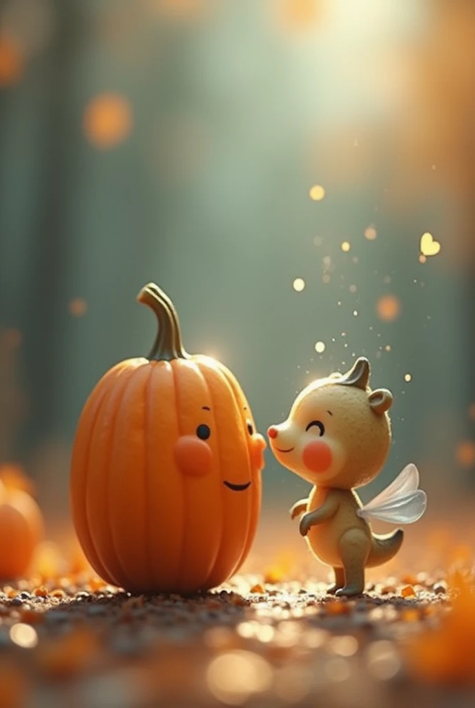 A pumpkin kissing a water