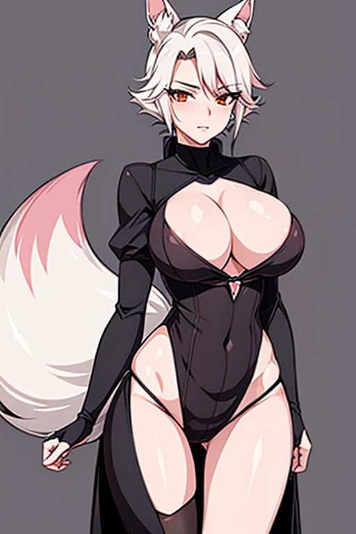 Fox-tailed zorro waifu, milf, pirate clothing , HD 4k , pelo blanco con rosa, busto,