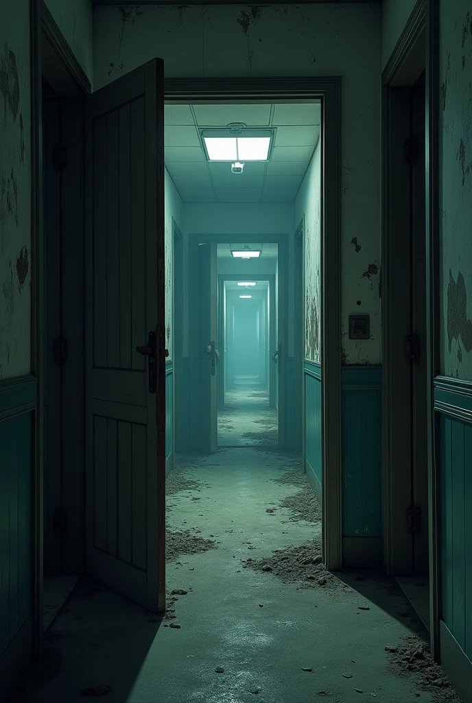 mysterious doors in an abandoned hospital, the doors will be closed