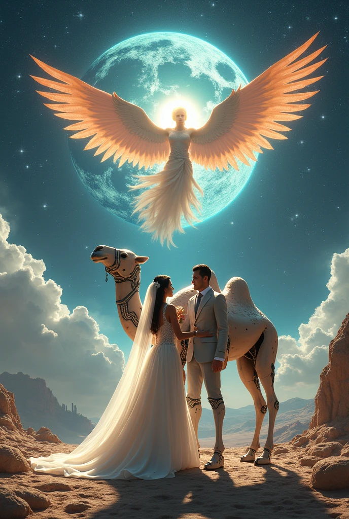 Latina marrying a robotic camel in space Greece with god and the devil fighting
