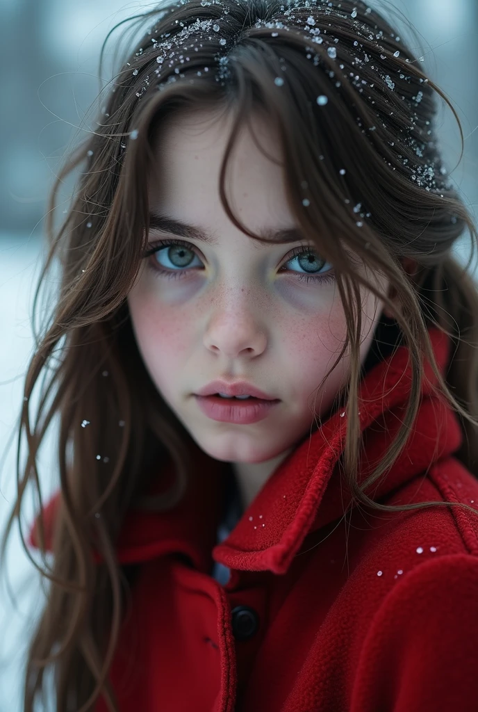 ((( masterpiece ))), (((of the highest quality))), ((Very detailed)), (Photography), ((very delicate and beautiful )),High resolution,
A girl, 25 years,
(detailed eyes), (detailed facial features), (Detailed weapons), (Detailed fingers), (Details of the leg),
(eyes visible through hair), ((drunk eyes)) , (embarrassing :1.2),
(toothless smile),(((Fuller lips))),
(snow scene),(Upper part of the body),Red coat,
((luz outfit)),((film grain)), ((single lens reflex camera)), ((35mm lens focal length))