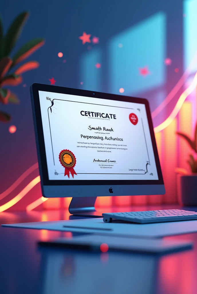 Generate a promotional realist image focusing on the certification and career growth aspects of a Professional Secretary course. The image should include a virtual certificate with a graphical representation of career advancement, such as climbing a graph or ladder. The colors should be bold and attention-grabbing, with a clear call to action for registration.