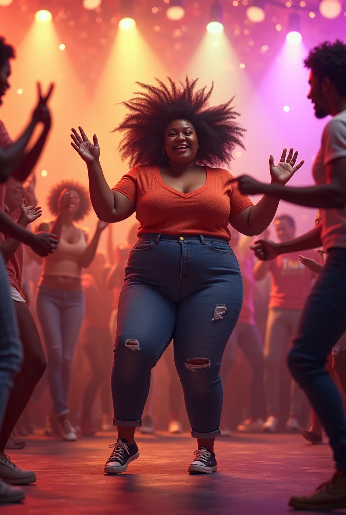 Generate an image of a fat person dancing