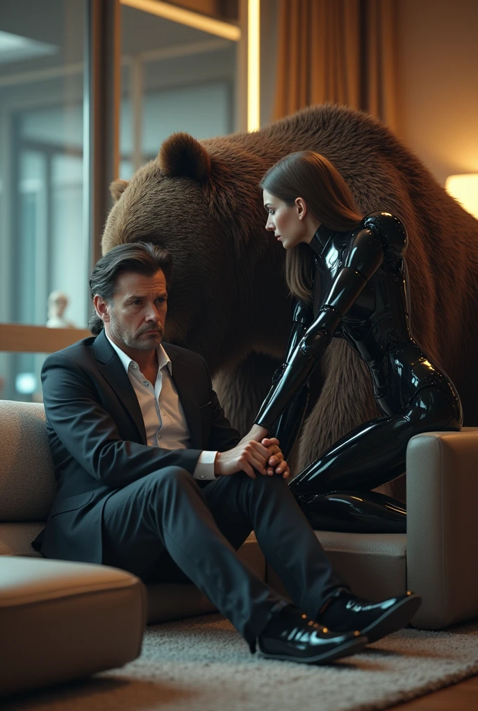 Unfaithful Husband with Bear and Robot Wife