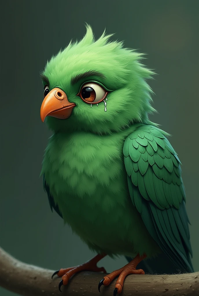 Green bird crying tears