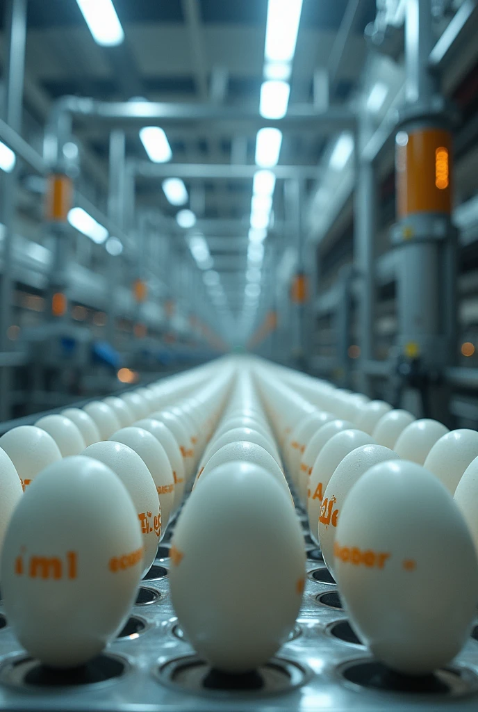Create what an egg company would look like inside where the eggs are in the machines