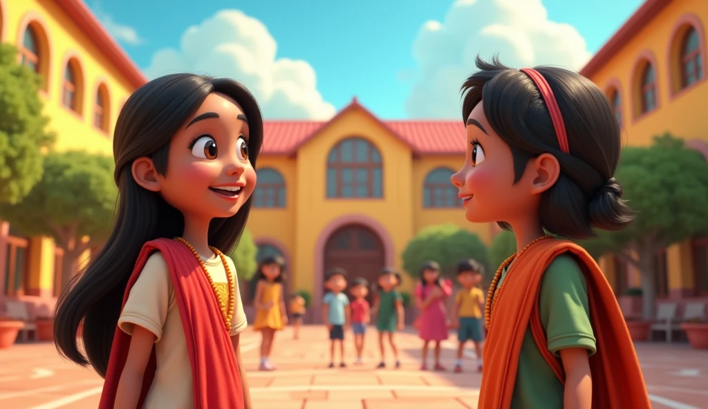 In 3D animation.How does the story of Rani Pari's school end, and what lessons do the students carry with them?