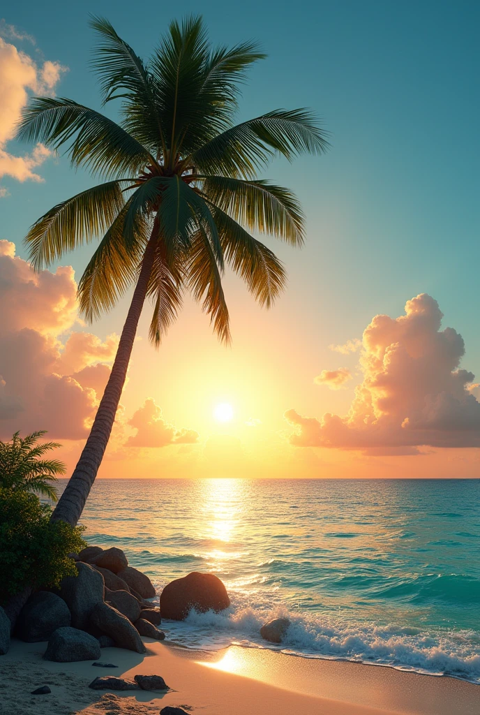 Beautiful sea with coconut tree at evening 