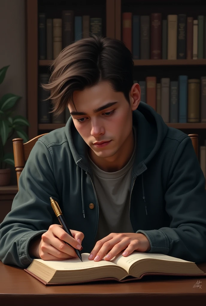 young man with his sober diary 