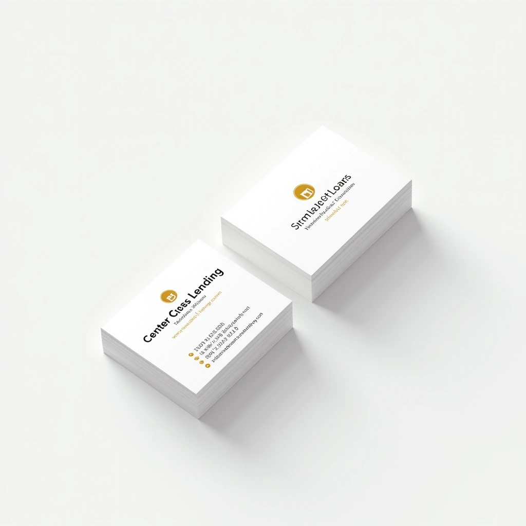 Design a business card for "Center Street and Lending," a company that offers smarter loans for residential investors, with the slogan "Smarter loans for residential investors." The card should exude professionalism and trustworthiness, using white and gold as the primary colors. The logo could incorporate elements like a house or key, symbolizing real estate and investment. The design should be clean and elegant, reflecting the financial services industry.