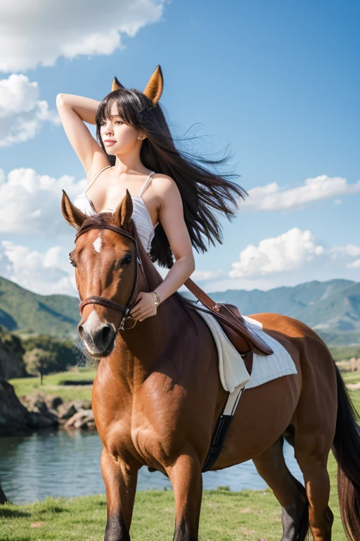 ​masterpiece、(((fullnude)))、((((fullnudeヌード)))、(((Don't wear pants、ride horse)))、((low angles)))、outdoor exposed girl、A detailed eye、超hight resolution(reality:1.4)very extremely beautiful, Beautiful skins, A slender,skinny  body、small tits、Smaller chest、being thin、thin and long legs、 (A hyper-realistic), (hight resolution), (8K), (ighly detailed), (ultra-detailliert), 详细的脸,、NSFW、