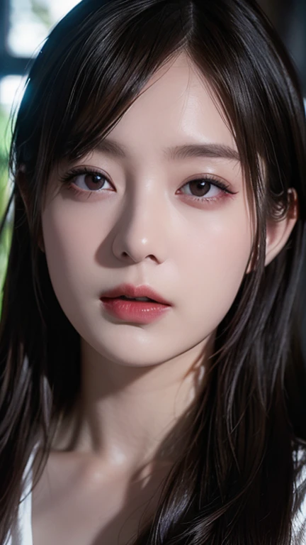 Masterpiece, ultra realistic, 16k, high quality, incredibly detailed, dream aesthetic, dream atmosphere, cinematic, (sharp focus : 1.5), (photorealistic : 1.3) , a hyperrealistic image of a young, very pale dirty woman with long black hair and black eyes, illuminated skin, intense shadows, light and shadow work, a beautiful face, wearing a white dress. She appears very sad and is looking out of an old, antique window. dirty environment, the scene should have a horror and gothic atmosphere, with dramatic lighting and intricate details in both the woman and the surroundings. The window should have a gothic design, with shadows and light playing off its expression to enhance the mood of melancholy and mystery. different poses at different angles.