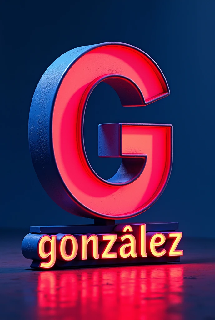 The letter 'G' in capital letters and below it says 'GONZÁLEZ' but it looks very attractive with bright but dark colors like bright blues and reds but very balanced and in 3D type
