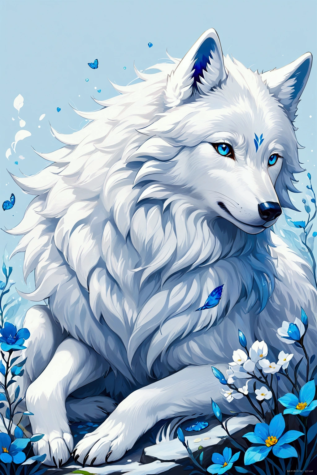 White wolf with cute blue details