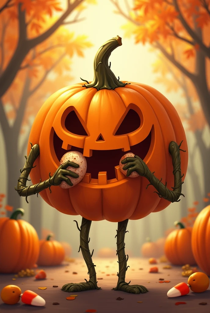 A human pumpkin giving itself a treat