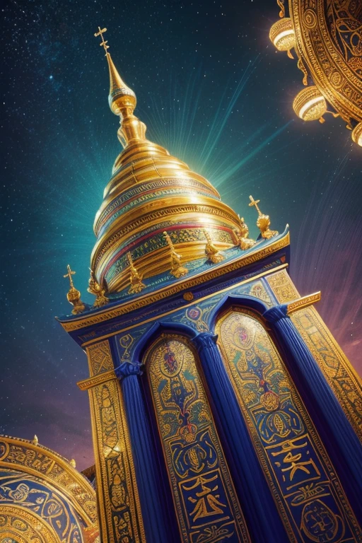 Create a stylized map of the world with different religious and cultural symbols around it, like temples, sacred symbols and emblematic figures. The map should be colorful and vibrant, with a style that refers to a magical and enchanted world. Religious and cultural symbols must be represented with rich and accurate detail, with vibrant and bright colors. The edges of the map should be decorated with cultural patterns., adding a touch of elegance and sophistication. The title must be placed in a prominent space, with a font that matches the style of the map.