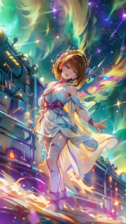 Fantasy,8k,Very detailed, masterpiece,High resolution,Highest quality,Increase the resolution,Cinema Lighting,Different space,4D World,Night on the Galaxy Express,cyber-,Light blue body,Train-shaped spaceship,Steam locomotive type spaceship,Controlled by a nuclear fusion reactor,30-car train、Running in space,Many Stars,Many galaxies,milky way,Cruising at the speed of light,Seeing the Earth in the distance,Super Express,You can see the Andromeda galaxy,Wide viewing angles,vision,Floating in the air,In the dazzling light,Very colorful,All vehicles are visible,Cars lined up in an S-shape,Rail of light,Colorful Cloud Nebula,The whole universe shines blue,,(alone, ),(Thin woman:1.2),(Beady Eyes),(Hollow Eyes),(Light brown hair),(Slender body),(Show off your ribs),(experience an orgasm),(Preteen),(Small breasts),(Flat Chest),(Ahegao),(Ecstasy),(sexual excitement),(BDSM),(A white one-piece dress that lets your skin show),(Harness),(constrained),(Hands tied),(Tied up and unable to move),(masochism),(eroticism),(Both armpits are visible),(Hands behind head),(Sexually assaulted),(Paper Panties),(Paper Bra),There is a white liquid in a container at your feet.,Bathe your face with milk,Bathe your breasts with milk,Bathing your feet in milk,Sweating profusely,Bleeding from the stock,Young body,low length,Drooling,