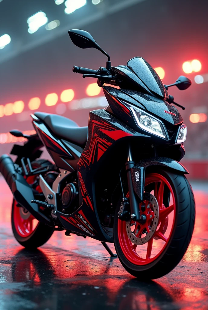 Honda Fan 160 2019 motorcycle black with red wheels, and red Stund Race