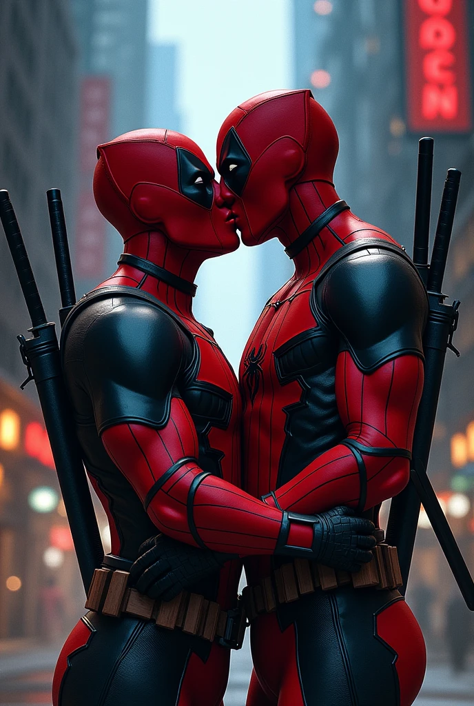 Deadpool kissing spider-man