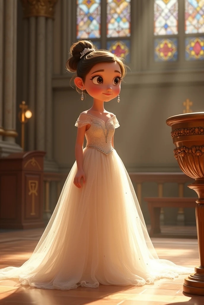 score_9, score_8_up, score_7_up,  score_6_up, BREAK, VanellopevonS, 1girl, solo, black hair, hair ornament, hair scrunchie, black hair, single hair bun, tiara, pink dress, white gloves, princess, <lora:David_style:1> Poststyl  <lora:Vanellope3:0.8>