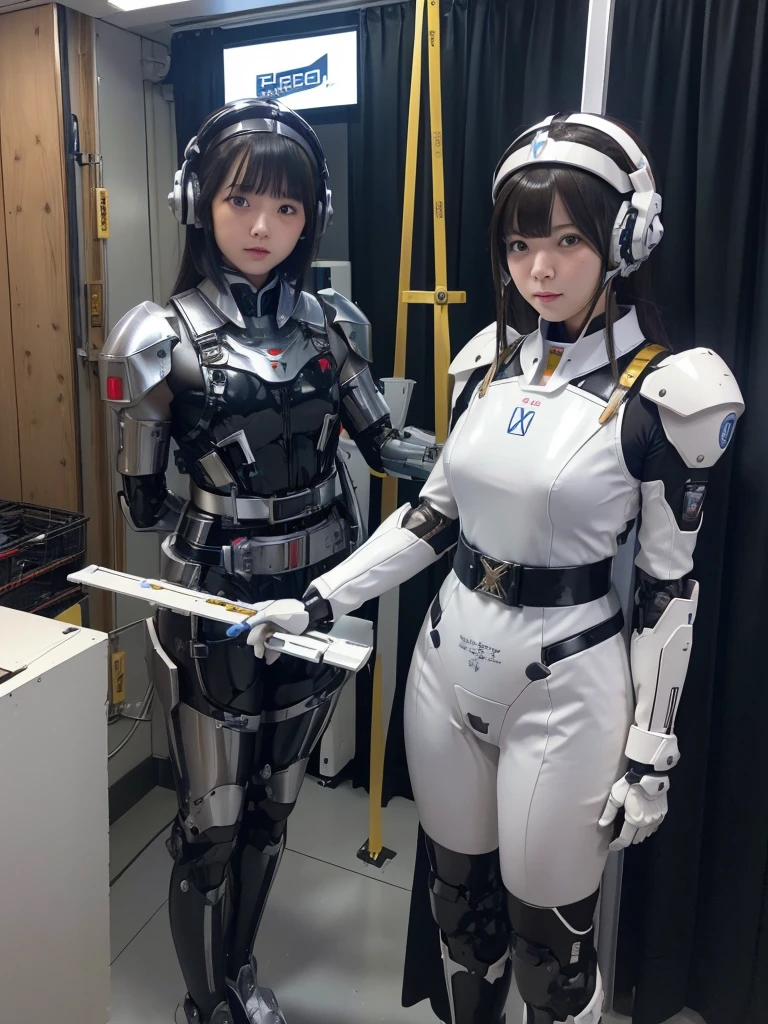 masterpiece, Highest quality, Very detailed, Japanese Android girl,Plump,Slightly thicker,Control panel,robot arms,robot,Android,cyborg,white robot body,Blunt bangs,robot repair plant,The spaceship's cockpit,Harness Belt,headset,Helmet,((Crucifixion)),torture,slave,((クロスにCrucifixionにされた女性:1.5)),Crucifixion刑, Type X,