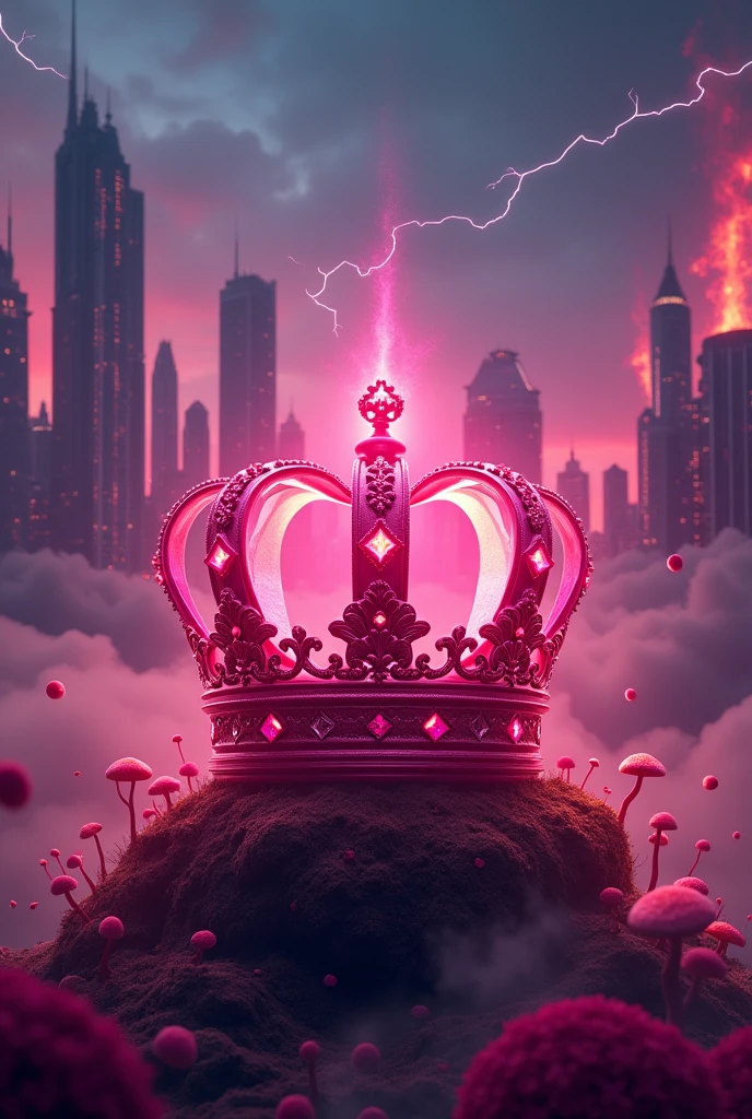 a close up of a pink and red logo with a crown on top, profile picture 1024px, pritty, promo art, with a city in the background, # oc, #oc, official artwork, logo art, city in the background, background art, diamond v city, jen bartel, ❤🔥🍄🌪, promotional art