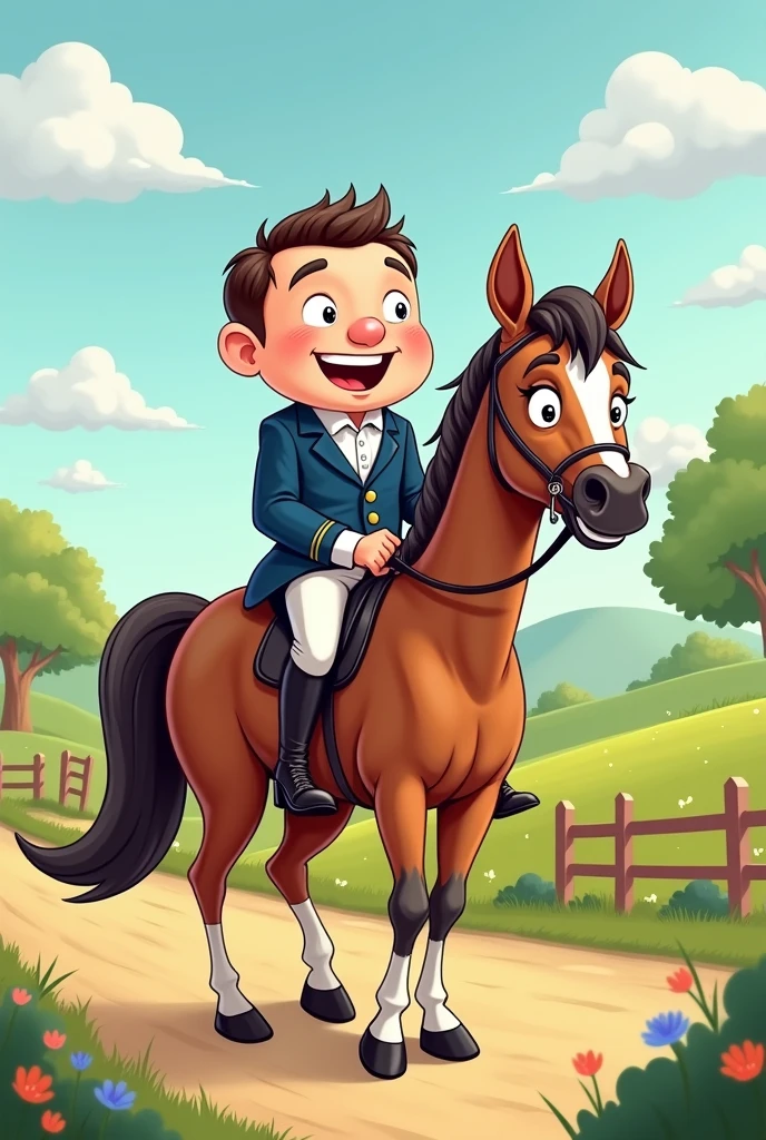A man sitting on the horse in groom look cartoon image 
