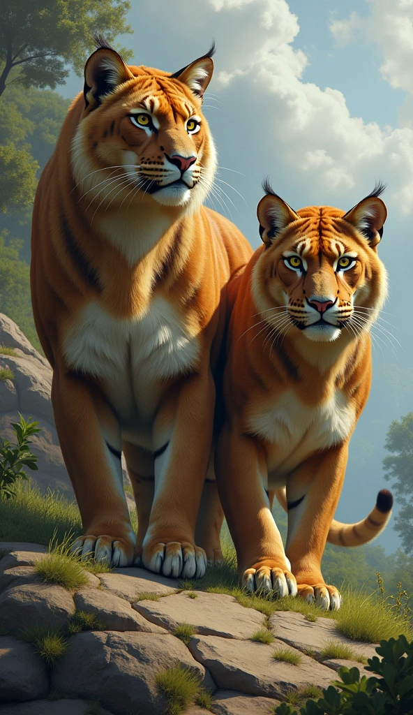 Two large real cats with natural background