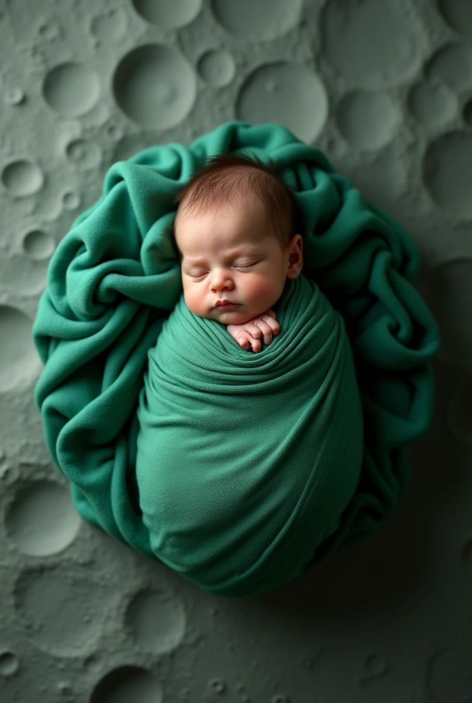 Newborn, photo on top of the moon, Green fabric