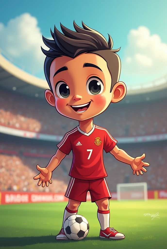 Create a super cute cr7 footballer image, that has the name Victor Manuel Casimiro Ruiz at the bottom and says my favorite soccer player