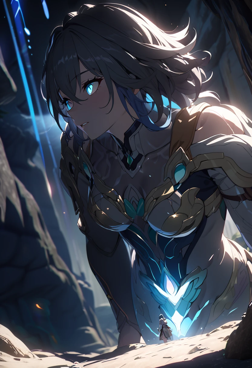 anime, anime style, cinematic lighting, UHD, masterpiece, accurate, anatomically correct, textured skin, high details, high quality, highres, 4K, firefly honkai star rail, pov date on cave
