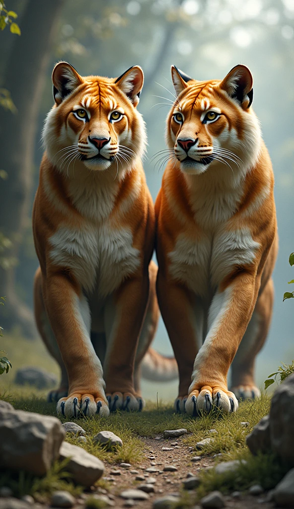 Two large real cats with natural background