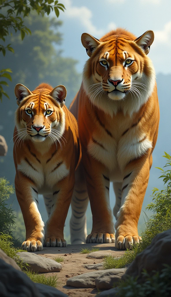 Two large real cats with natural background