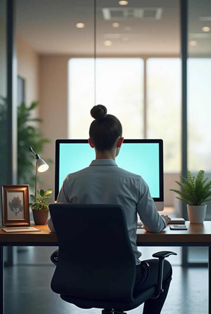 Sitting in office for working on computer 