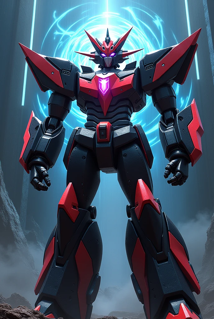 Screenshot of mazinkaiser A robot with black and white energy around it and with a white energy core in its chest