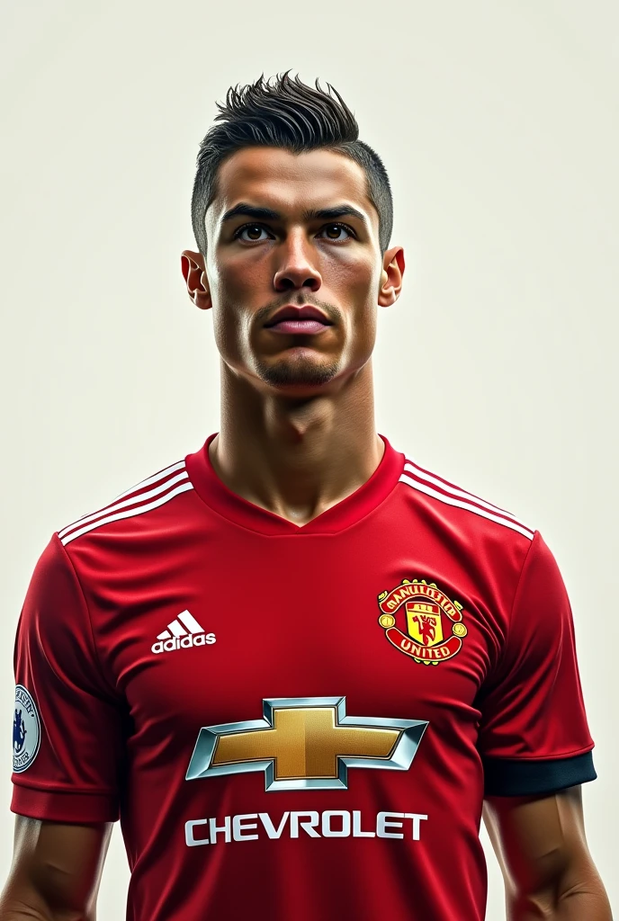 Create an image of the footballer Cristiano Ronaldo, with the Manchester United shirt, that has the name Victor Manuel Casimiro Ruiz at the bottom