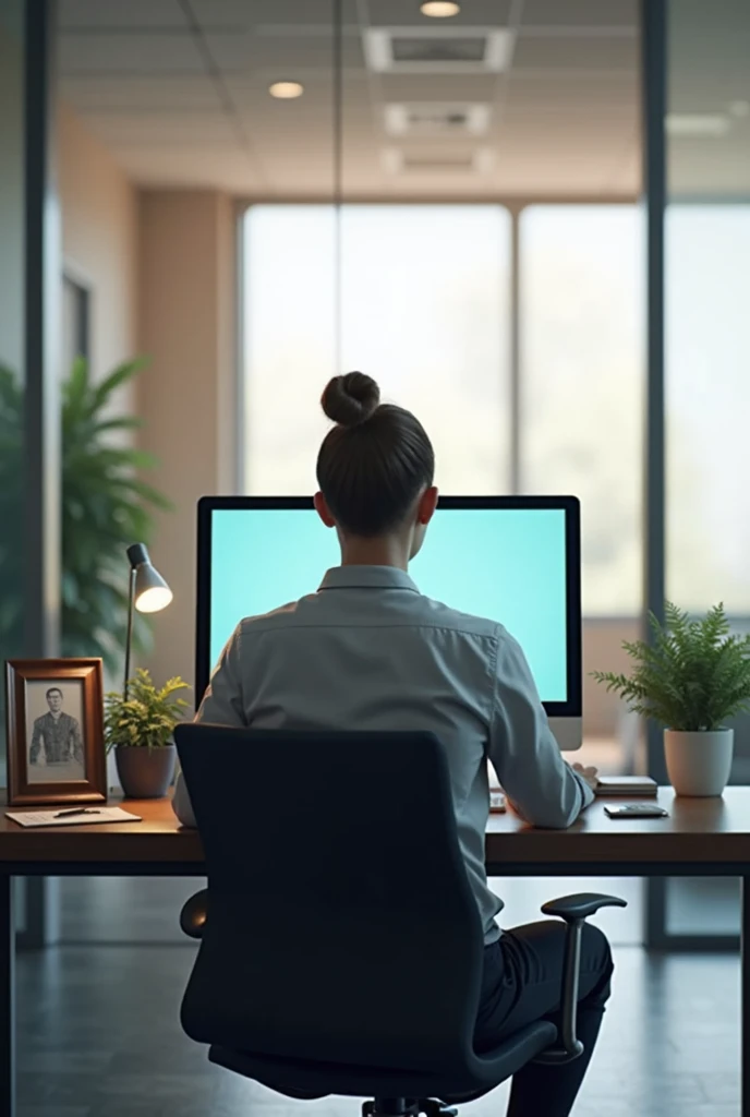 Sitting in office for working on computer