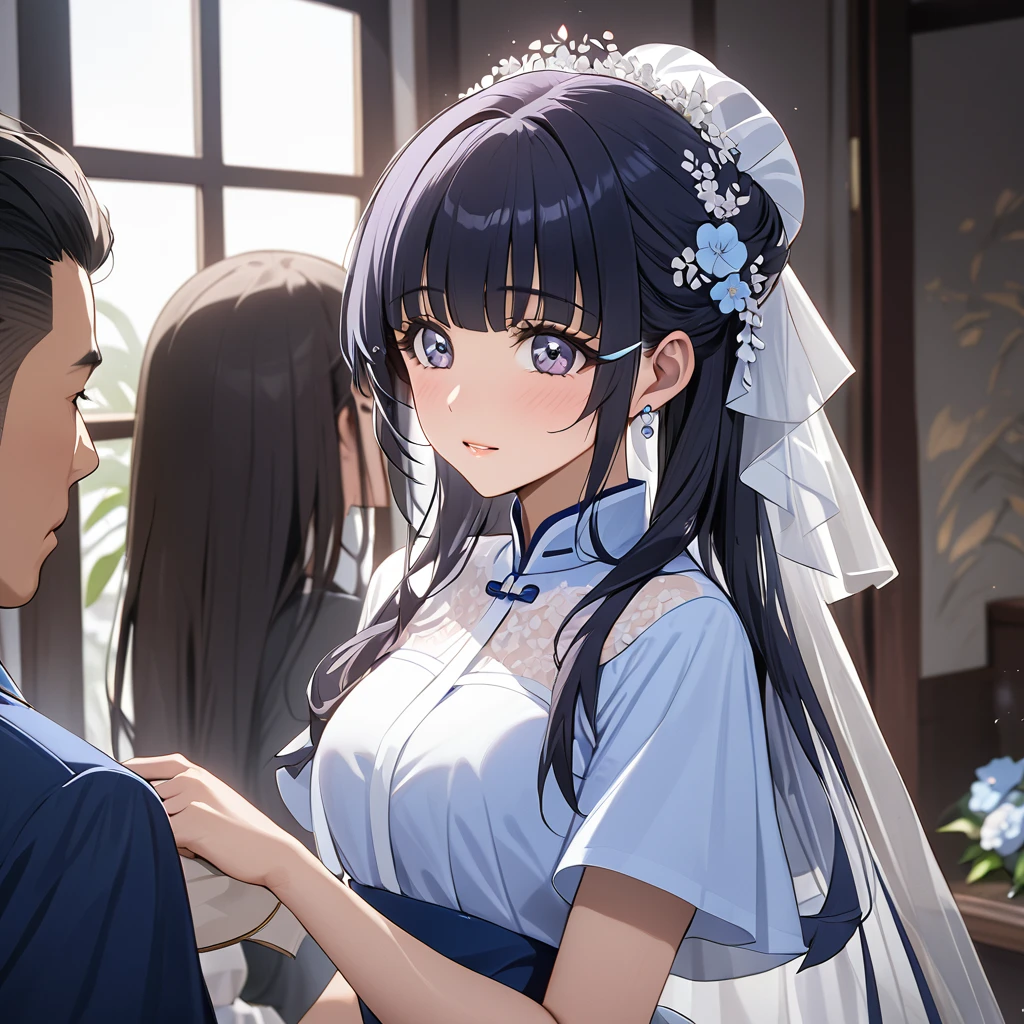 ((Highest quality)), ((masterpiece)), (detailed), (Perfect Face)、The woman is Reika Aoki with semi-long hair、The woman is getting married to a Vietnamese man in Vietnam.