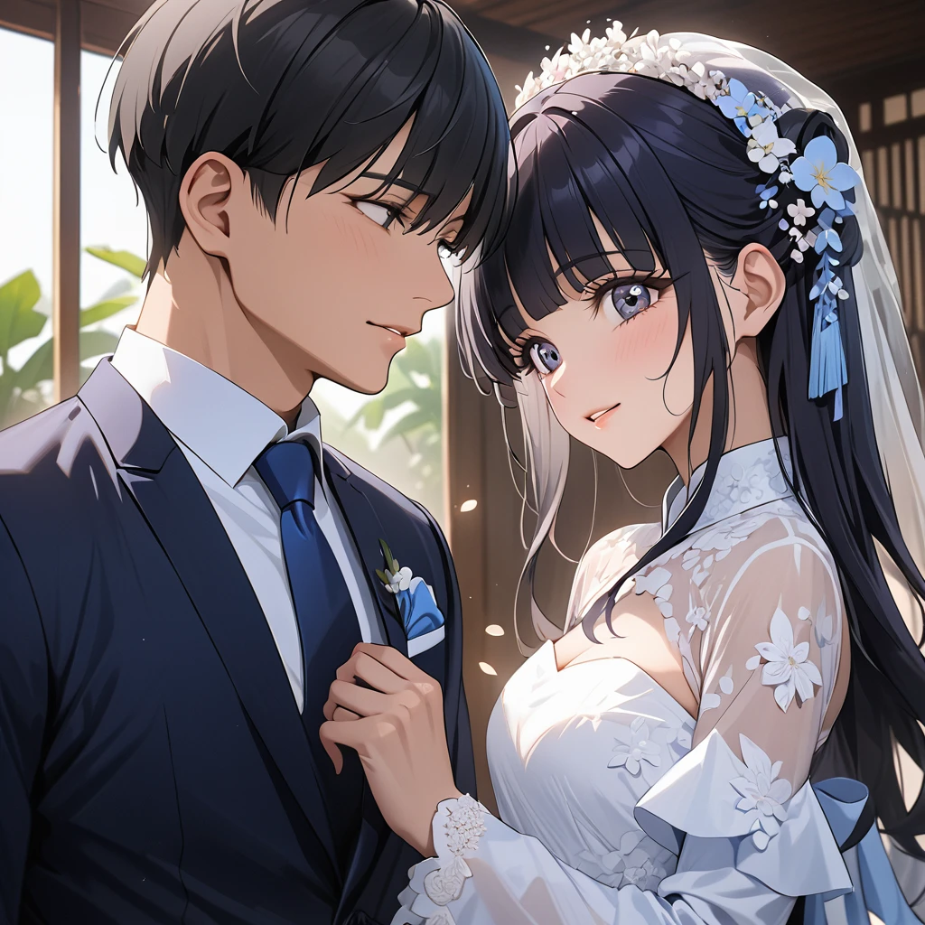 ((Highest quality)), ((masterpiece)), (detailed), （Perfect Face）、The woman is Reika Aoki with semi-long hair、The woman is getting married to a Vietnamese man in Vietnam.