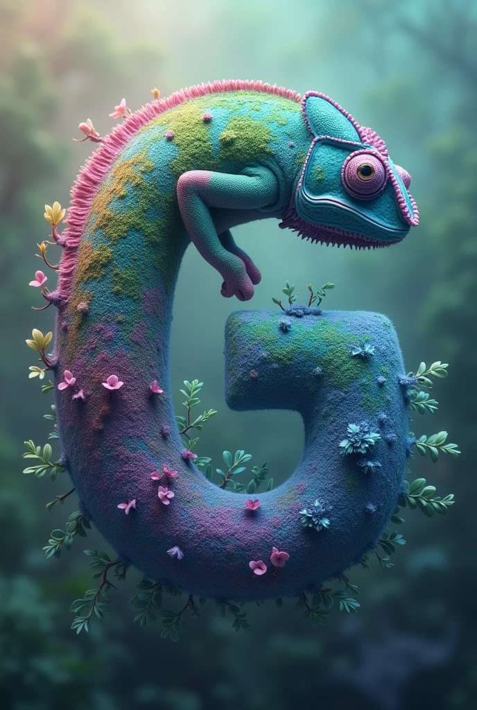 The capital letter 'G' in chameleon blues