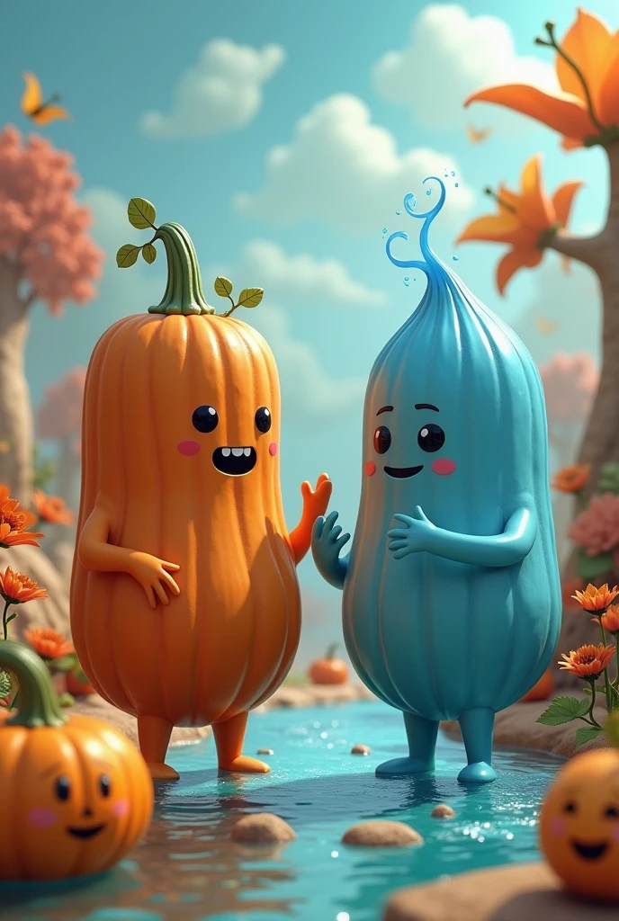 A human pumpkin and a human water are with their friends a human oritorinco and with a human emoji of:🤔