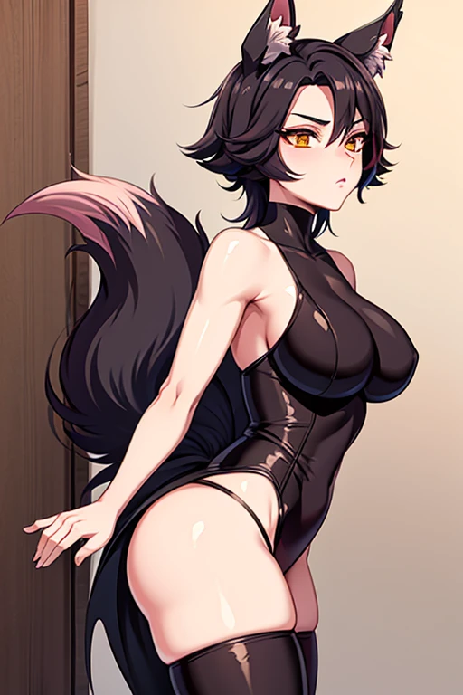 Fox-tailed zorro waifu, milf, pirate clothing , HD, pelo blanco con rosa, busto, 