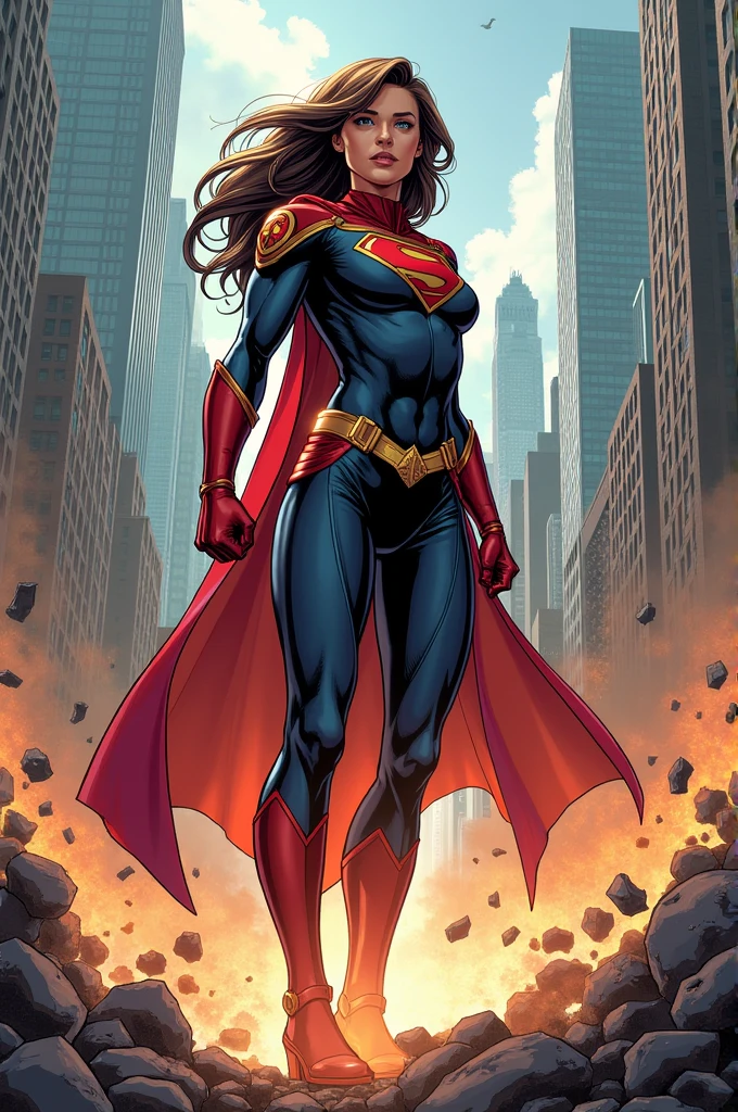 make me a comic (comic) of a heroine saving the city